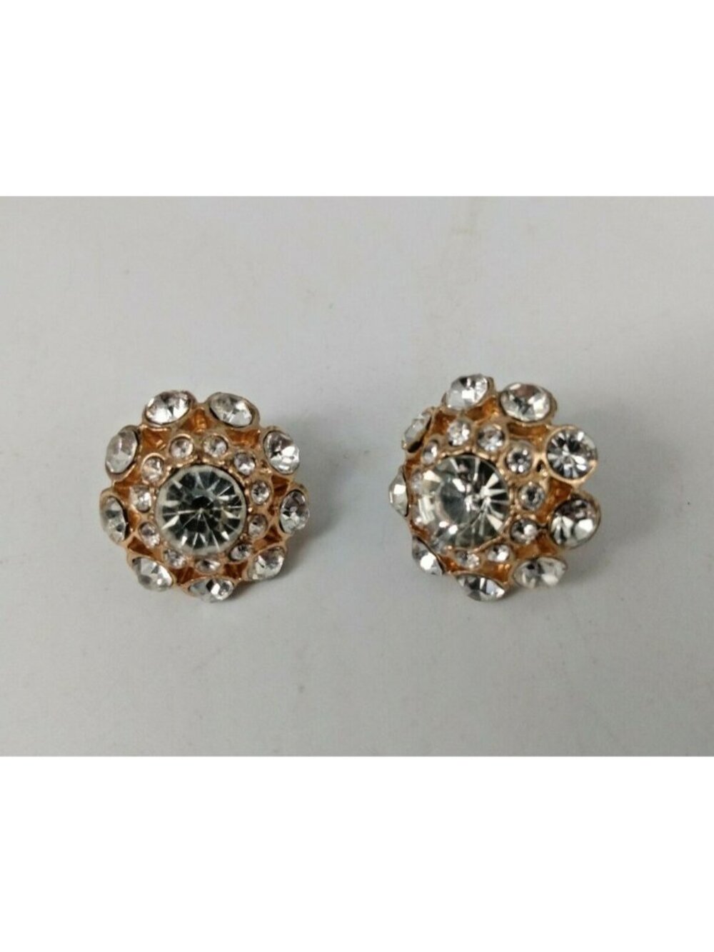 Vintage Clear Domed Rhinestone Gold Tone Earrings